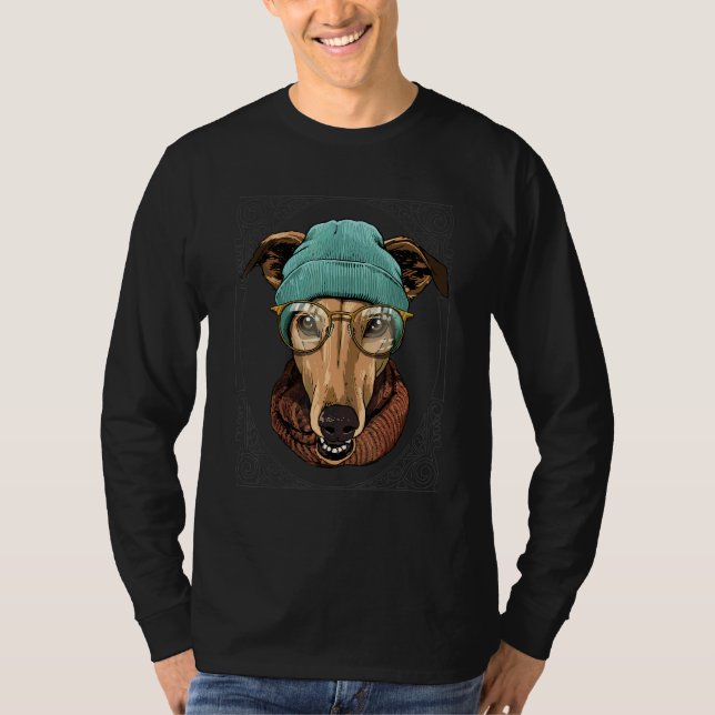Hipster Greyhound Djur Som Bär Solglasögon Husdjur T Shirt (Framsida)