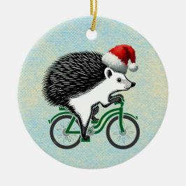 Hipster Hedgehog Riding A Bike Julgransprydnad Keramik