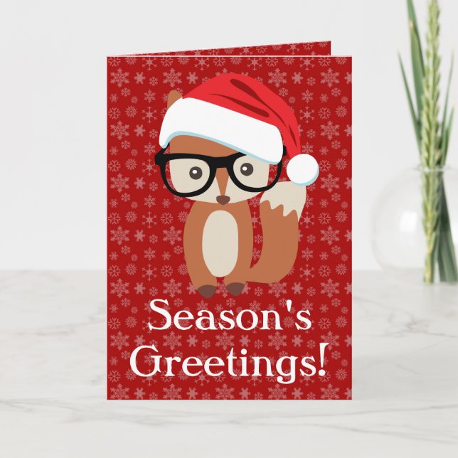 Hipster Helgdag Fox w/Glass Foleting Card Helgkort (Framsida)