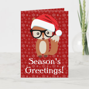 Hipster Helgdag Fox w/Glass Foleting Card Helgkort