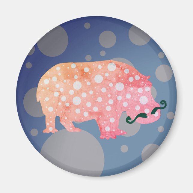 Hipster Hippopotamus Standard, 5,7 cm runda magnet (Framsidan)
