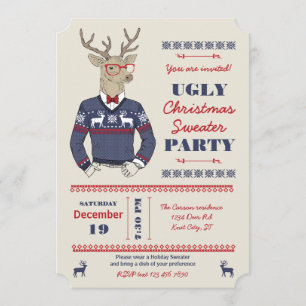Hipster Hjort Ugly jul Sweater-inbjudan Inbjudningar