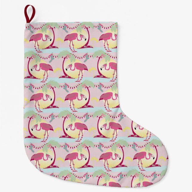Hipster jul Flamingo Handflatan Helgdag Scene Stor Julstrumpa (Framsidan)