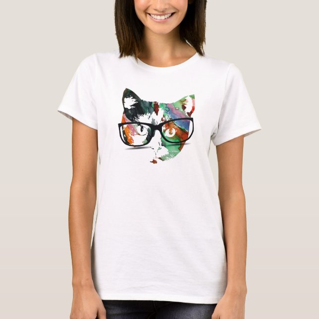 Hipster Kattunge med glasögon T-shirt (Framsida)