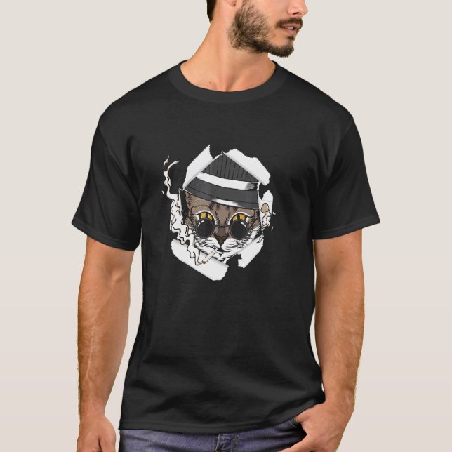 Hipster Kitten Smoking a Doobie Joint Cat Stoner T Shirt (Framsida)
