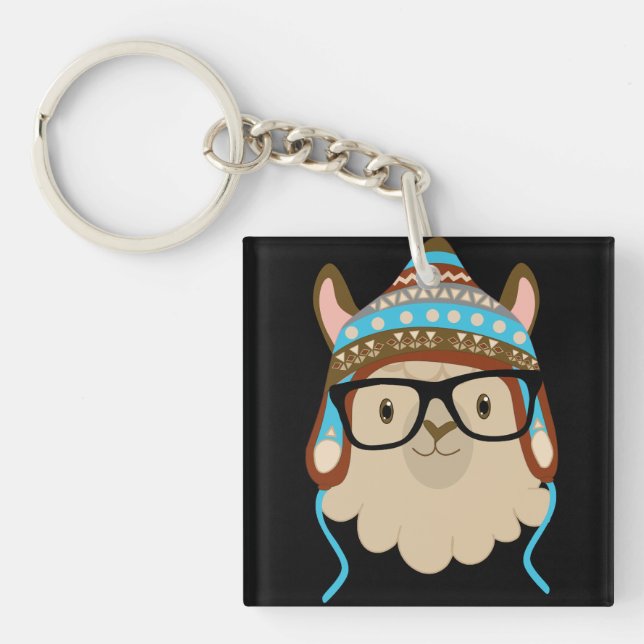 Hipster Lama Nyckelring (Framsidan)