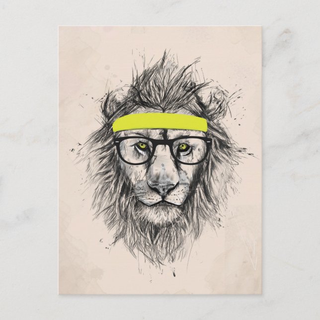 Hipster-lejon (ljus bakgrund) vykort (Framsida)
