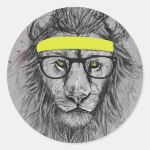 hipster lejon runt klistermärke