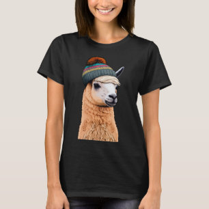 Hipster Llama i Beanie Humor Pop T Shirt