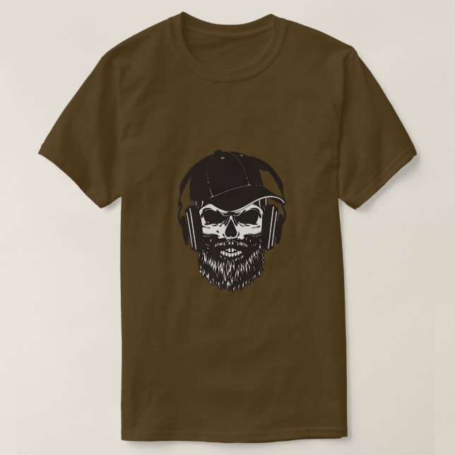 Hipster med skägda hörlurar och basekap basebal t shirt (Design framsida)