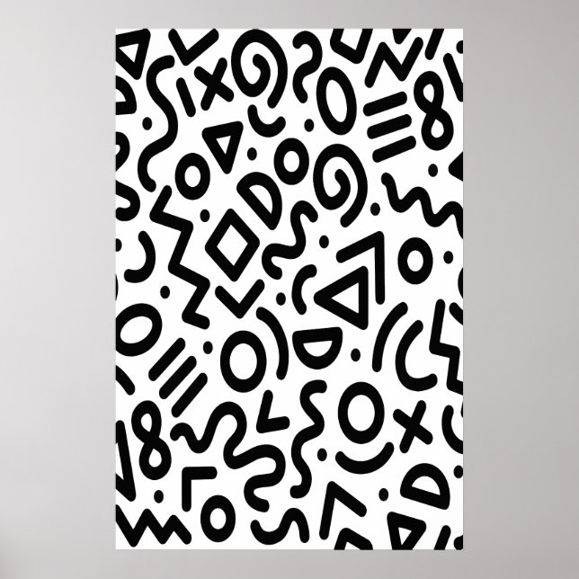Hipster Memphis Stil svartvitt och vit geometri Poster (Framsidan)