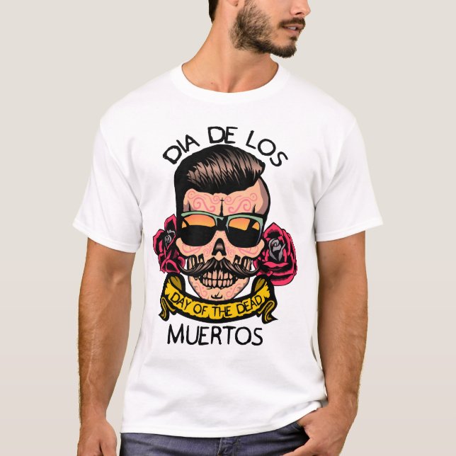 hipster_mexicaine_tete_de_mort_crane_fleur_rose_mo t shirt (Framsida)