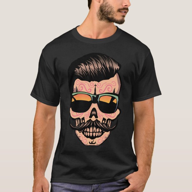hipster_mexicaine_tete_de_mort_crane_moustache_fan t shirt (Framsida)