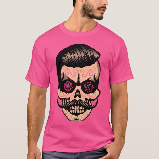 hipster_mexicaine_tete_de_mort_crane_moustache_fle t shirt (Framsida)