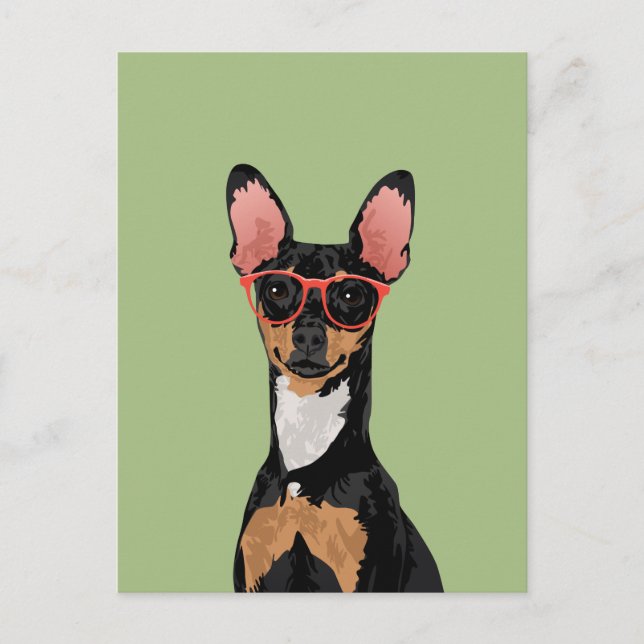 Hipster Miniatur Pinscher Postcard för Hundälskare Vykort (Framsida)