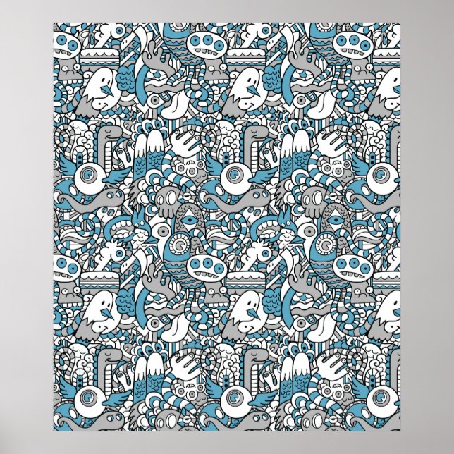 Hipster Monster Doodle Collage Poster (Framsidan)