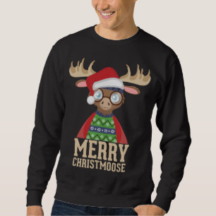 Hipster Moose - Santa Hat - Merry Christmoose Chri Lång Ärmad Tröja