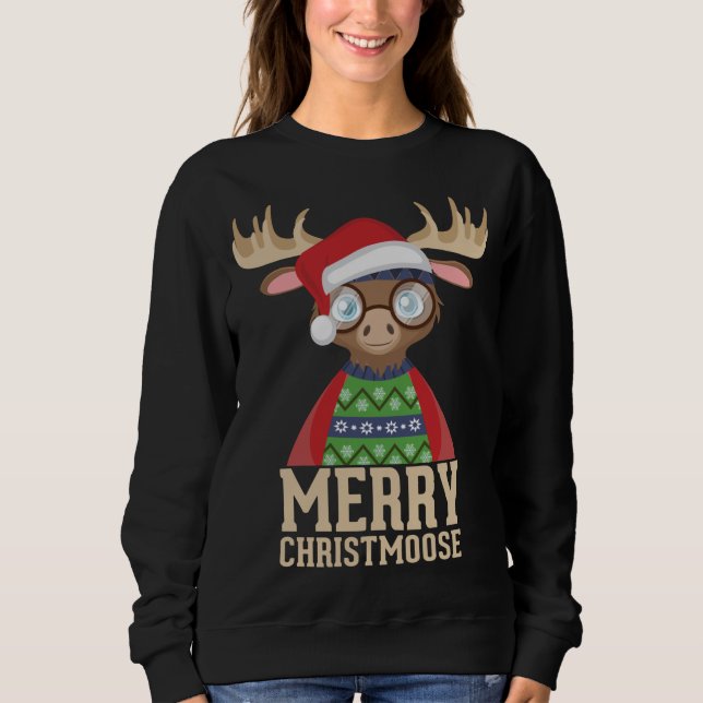Hipster Moose - Santa Hat - Merry Christmoose Chri T Shirt (Framsida)