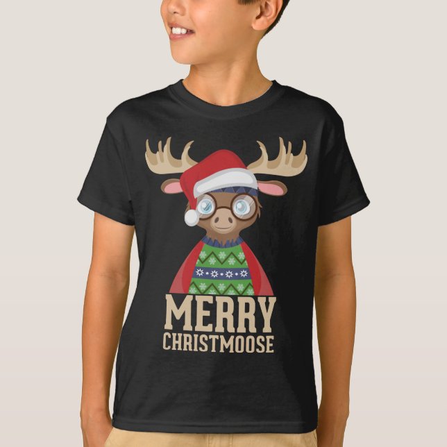 Hipster Moose - Santa Hat - Merry Christmoose Chri T Shirt (Framsida)