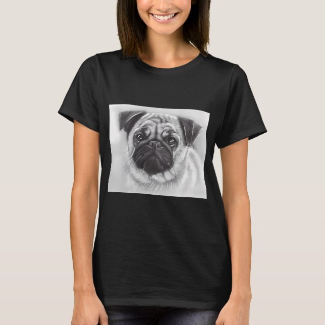 Hipster Mops Hund Linjeteckning T Shirt (Framsida)