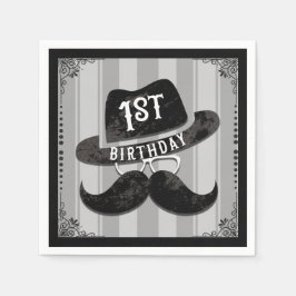 Hipster Mr. Mustache Hattglas 1-års födelsedag Ett Pappersservett