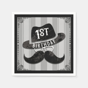 Hipster Mr. Mustache Hattglasögon 1-års födelsedag Pappersservett