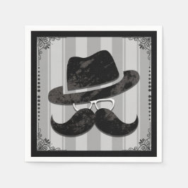 Hipster Mr. Mustasch Hatt Glasögon Födelsedagsfest Pappersservett