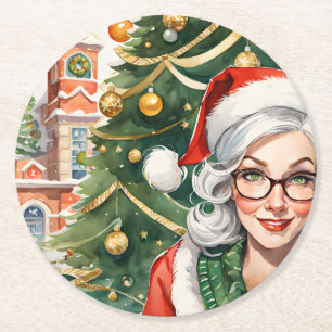 Hipster Mrs. Claus Underlägg Papper Rund