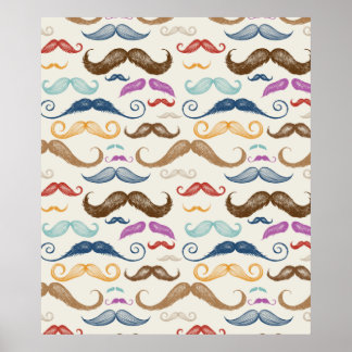 Hipster Mustache Mönster Poster