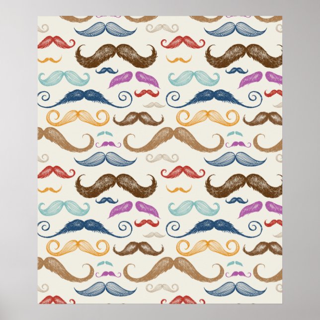 Hipster Mustache Mönster Poster (Framsidan)