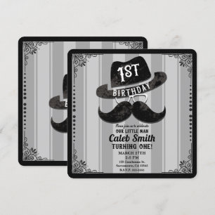 Hipster Mustasch Hatt Glasögon 1-års Födelsedagsfe Inbjudningar
