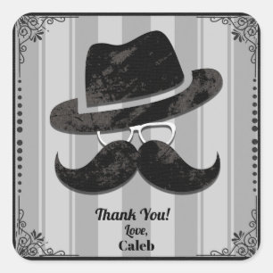 Hipster Mustasch Hatt Glasögon NÅGON Födelsedagsfe Fyrkantigt Klistermärke