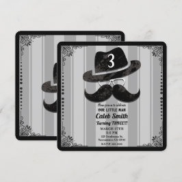 Hipster Mustasch Hatt Glasögon VALFRI Födelsedagsf Inbjudningar