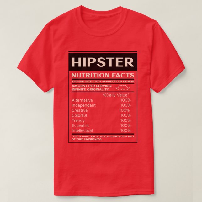 Hipster Näringsfaktorer T Shirt (Design framsida)