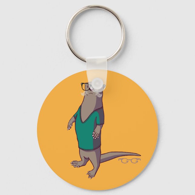 Hipster Otter Keychain (utan text) Nyckelring (Framsida)