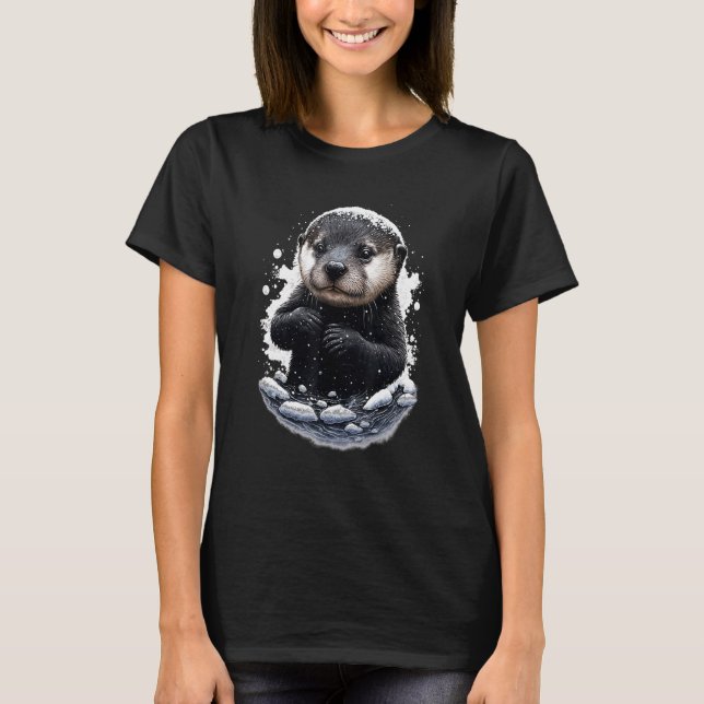 Hipster Otter River Kärlek att glida i Snö T Shirt (Framsida)