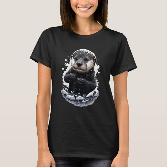 Hipster Otter River Kärlek att glida i Snö T Shirt (Framsida)