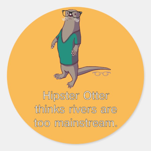 Hipster Otter Stickers Runt Klistermärke (Framsida)