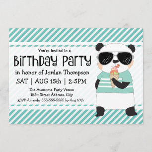 Hipster Panda Barns födelsedag Party Inbjudningar