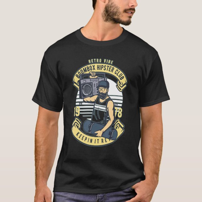 Hipster Pappa Retro 80s Boom Box Ghetto Blaster Vi T Shirt (Framsida)