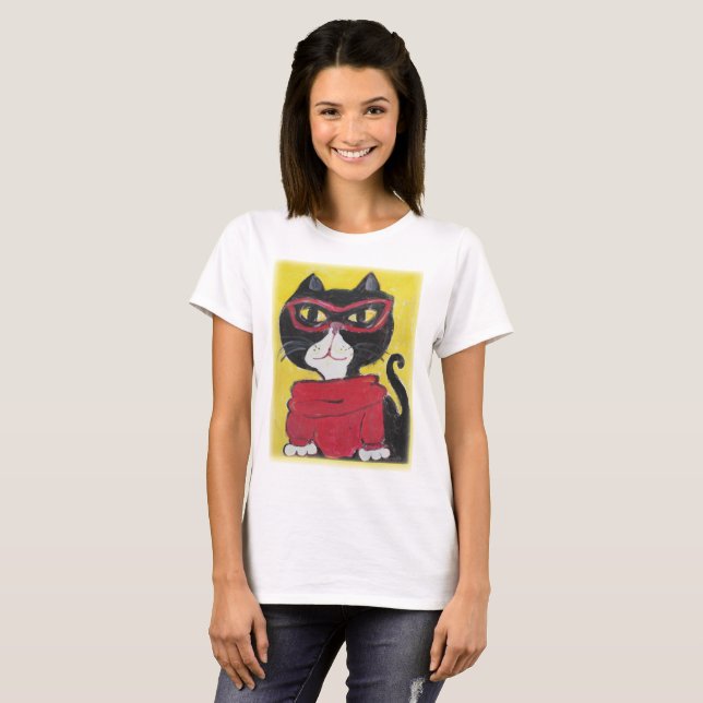Hipster Paweed Turtleneck Cat T-shirt (Hel framsida)
