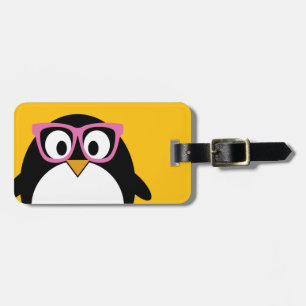 Hipster Penguin - Cute Tecknad Gult Rosa Bagagebricka