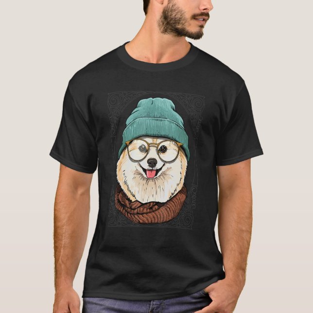 Hipster Pommern Animal Wing Sunglass Puppy T Shirt (Framsida)
