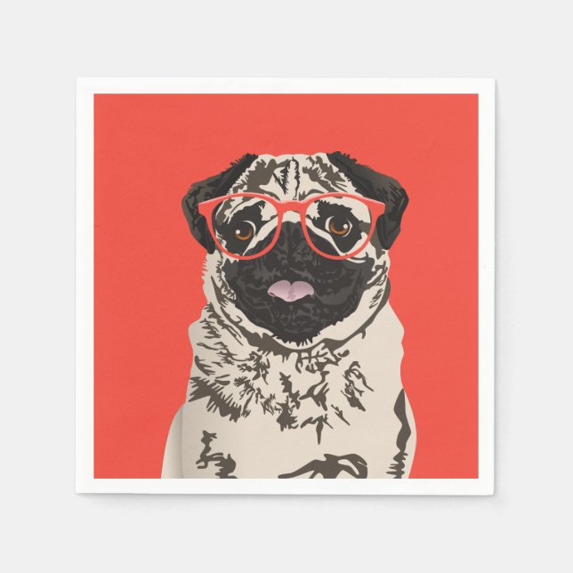 Hipster Pug Birthday Pappersservett (Framsidan)