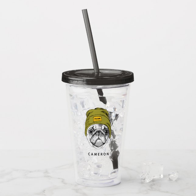 Hipster Pug | Coola | Lägg till ditt namn Take Away Mugg (Framsida Ice)