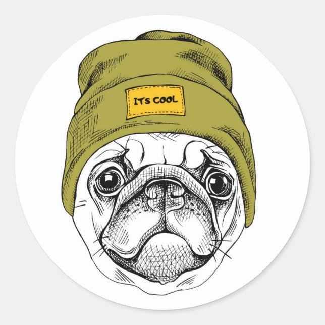 Hipster Pug | COOLA Runt Klistermärke (Framsida)