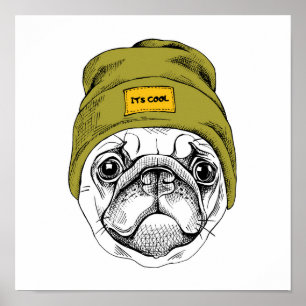 Hipster Pug Det är Coola Poster