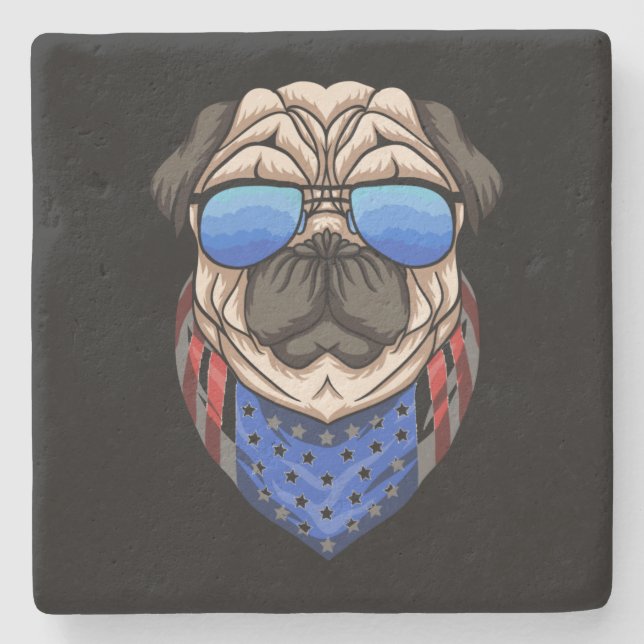 Hipster Pug Sunglasses USA Bandana Stenunderlägg (Framsidan)