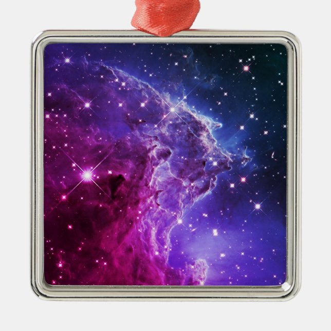 Hipster Purple Ombre Monkey Head Nebula Julgransprydnad Metall (Framsidan)