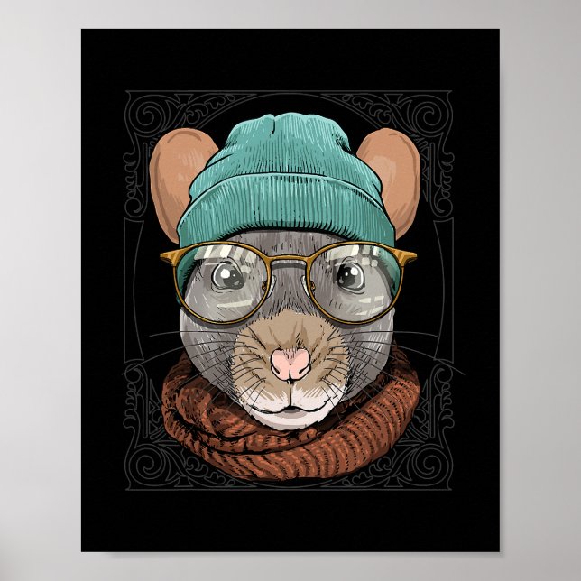 Hipster Råtta med glasmus Rodent Älskare 546 Poster (Framsidan)